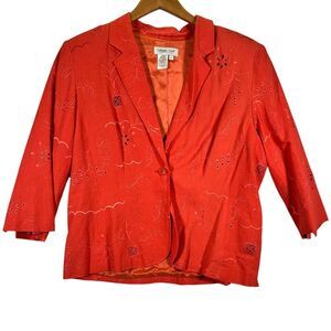 Coldwater‎ Creek Orange Jacket Size Large Lace Cut Out Linen Blend